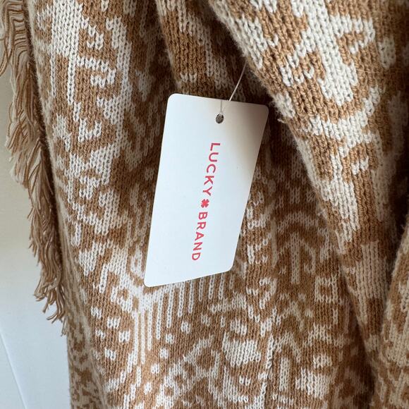 Lucky Brand Fringe Boho Western Shawl Collar Jacquard Knit Cardigan NWT XS - Picture 9 of 12